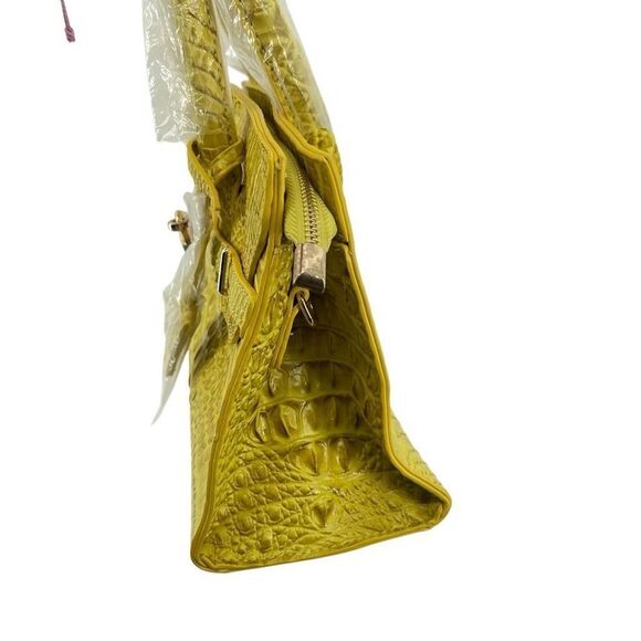 Yellow Croc Embossed Faux Leather Structured Satchel – Medium Top Handle Bag - Picture 8 of 17